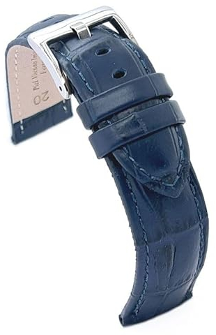 diloy Sportliches gepolstertes Uhrenarmband Rindsleder Krokoprägung quadratisch – Größen 14mm 16mm 18mm 20mm 22mm 24mm 26mm 28mm 30mm – Elegant und widerstandsfähig 368 Navy Blau 14mm