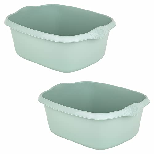 TENLITE [Set of 2] - 39cm Large Plastic Rectangular Washing Up Bowl, 12L Dish Mixing Bowl Protects Sink, Silver Sage