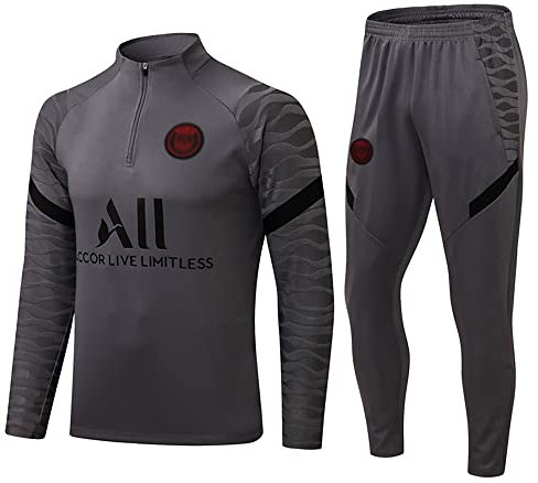WDDWYHLL Paris Fußball Trainingsanzug, Fußballclub Herren Langarm-Sportbekleidung Atmungsaktives Sporttraining Fitness Laufanzug Trainingsanzug Jogginganzug Anzug Jungen,Grau 1,L