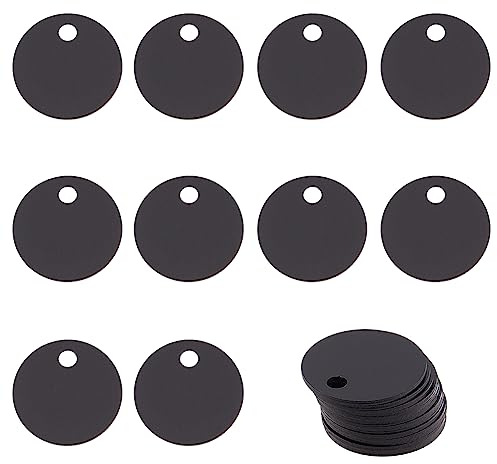BENECREAT 30 Stück Schwarze Flache Runde Stanz-Rohlinge, 20mm Aluminium-Tags Mit Loch Für Die Lasergravur von Hunde-ID-Tags, Halskettenherstellung
