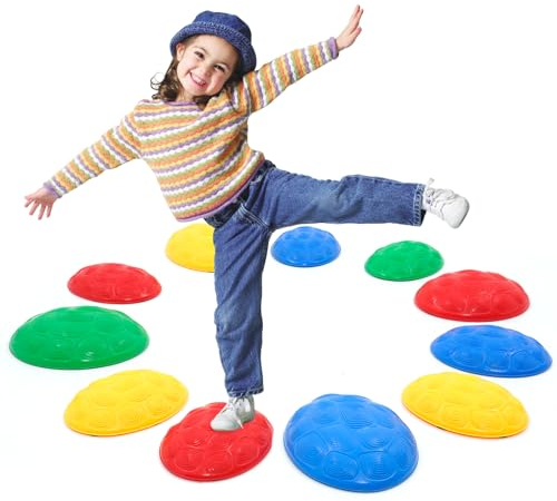 11 pièces Parcours de Motricité,Antidérapant Dalles Sensorielles Intérieur & Extérieur,Balance Stepping Stones,Favorise l'Équilibre,la Coordination et la Force pour les Enfants Âgés 4-8