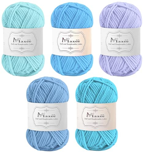 Maxee Häkelgarn 250g (50g*5 Farbe), Acryl Wolle Zum Stricken, Garn zum Häkeln und Stricken, Hand Knitting Yarn Set, Handstrickgarn Baumwollgarn für Häkeln, Wolle zum Stricken und Kunsthandwerk