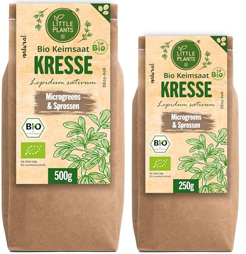 Little Plants Bio Kresse Sprossen Samen [500g] - Kresse-Samen - Kressesprossen & Microgreens zum Keimen (inkl. Ebook)