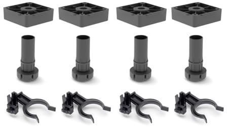 EMUCA - Patas para Mueble de Cocina con Base Cuadrada, Pies de plástico para Muebles Color Negro, Lote de 4 pies Regulables de Alto 100mm