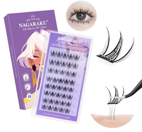 NAGARAKU Pestañas Autoadhesivas 40 Racimos DIY Pestañas Adhesivas Un Paso Presionando Sin Pegamento Ni Removedor Reutilizables Pre-pegado Suave Lash Estilo reductor de edad Star Eyes(0,07mm C 10-12mm)