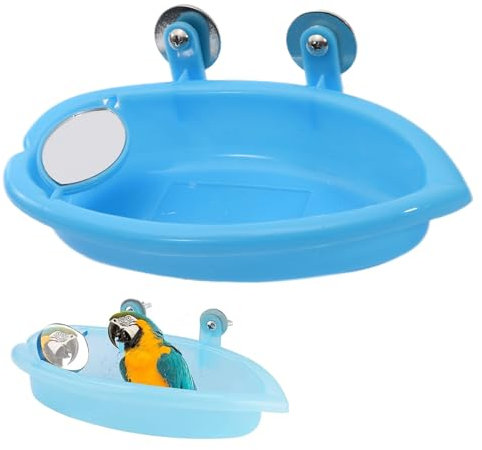 Fayemint 2 Pièces Bain D'oiseau avec Miroir, Baignoire Bird Baignoire, Baignoire pour Cage à Oiseaux avec Double Miroirs, pour Perruche,Canaris (18.5×9.5×4cm)