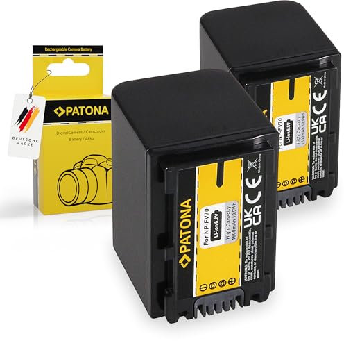 PATONA 2X NP-FV70 Batterie 1600mAh Compatible avec Sony FDR-AX100E FDR-AXP33 DCR-DVD92E DVD105E DVD110 DVD150 DCR-HC16 HC17 HC19 HC20 HC30 HDR-CX105E CX106E HDR-SR5 SR7 HDR-XR105 NPFV70 FV70 FV-70