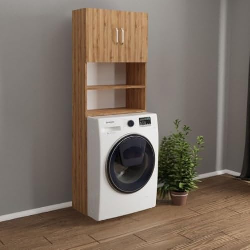Mueble tapa lavadora con puertas y estantes color roble 64x20x180H cm - Gioppi