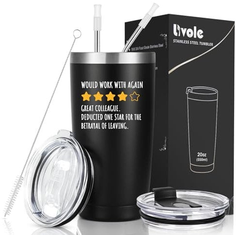 Livole Leaving Gifts for Colleague Men, Him, Partner, Would Work with Again Mug, Funny Work Mug for Leaving Colleagues, Coworker, Farewell Presents, 20oz Travel Coffee Mugs, 600ml Wine Tumbler