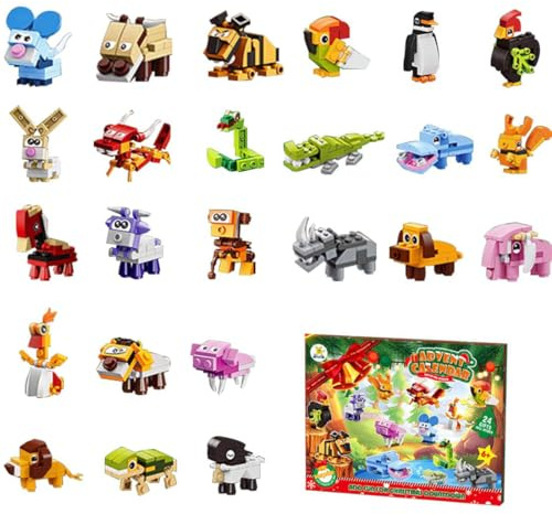 Adventskalender 2025, 24 Tiere Klemmbausteine Set, 24 Kleines Tieren + 2 Groß Lord Tieren Bausatz, Tiere Modellbausatz
