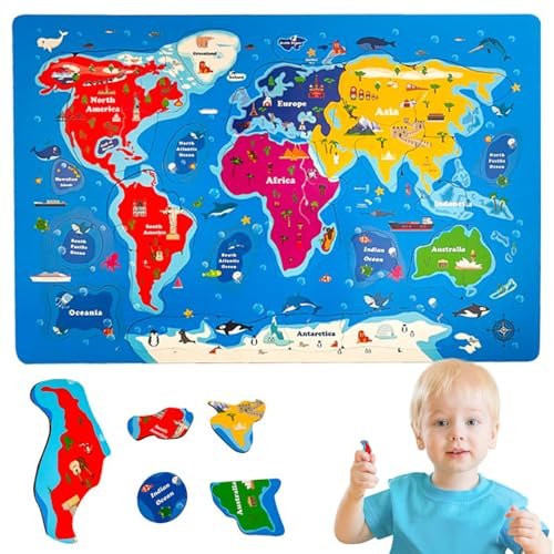 Kinderpuzzles, 45 Teile, USA-Karten-Puzzles aus Holz, magnetisch, für Kinder im Alter von 4–6 Jahren, grün, Dekor