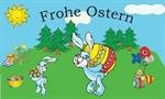 Frohe Ostern, Osterhase auf Berg Fahne Flagge Grösse 1,50 x 0,90m - FRIP –Versand®