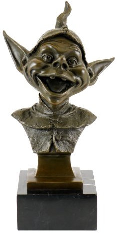 Kunst & Ambiente - Bronzefigur/Bronzekopf eines Kobolds/Goblins/Gnoms - signiert von Juno - Süsse Bronzefigur Kaufen