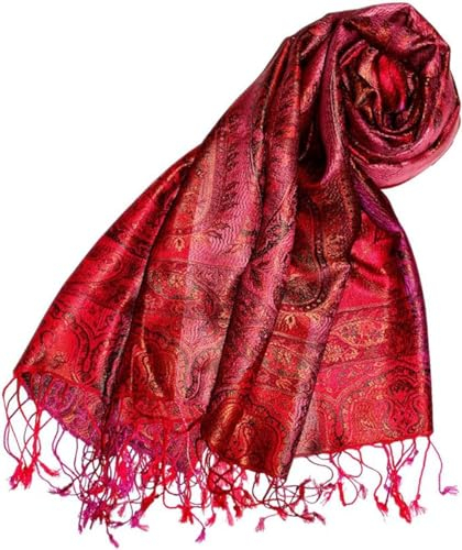 Lorenzo Cana Pashmina Damenschal Schaltuch jacquardgewebt 100% Seide 70 cm x 190 cm Paisleymuster Seidenschal Seidentuch rot Farben 78200