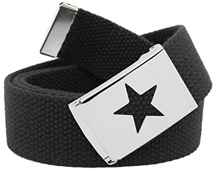 Build A Belt Mädchen-Gürtelschnalle mit Stern, 3,2 cm breit, mit Canvas-Web-Gürtel, Schwarz, XL 16-18