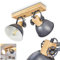 Deckenleuchte Orny, Deckenlampe aus Metall/Holz in Grau/Weiß/Braun, 2-flammig, mit verstellbaren Strahlern, 2 x E27-Fassung, Spot im Retro/Vintage Design, ohne Leuchtmittel
