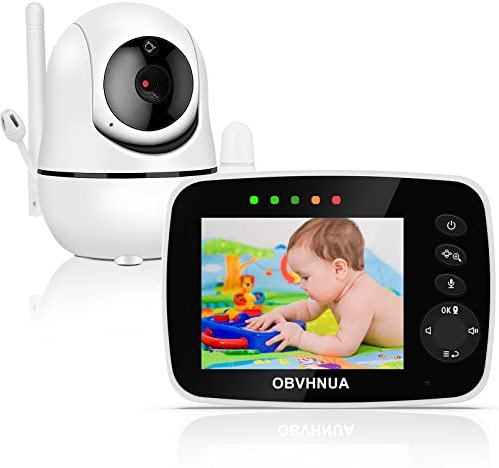 OBVHNUA Babyphone mit Kamera 3,5 Video Babyphone LCD Babyfon mit 355°/120° Drehung ECO-Modus Nachtsicht Zwei-Wege-Kommunikation Temperaturüberwachung Wecker Wiegenlied, Anschluss von bis zu 4 Kameras