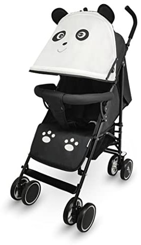 MOON Safari Kinderwagen – Regenschirm mit Tiermotiv und Kapuze – kompakter, leichtester Kinderwagen für Reisen – Liegender Aufbewahrungskorb, Schultergurt – 0 m + (bis zu 18 kg) Panda