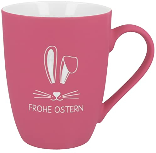 Spruchreif | Soft-Touch Tasse Pink Frohe Ostern mit Hasengesicht – Beidseitig gravierte Ostertasse | Niedliches Geschenk zu Ostern für Kinder, Familie & Freunde