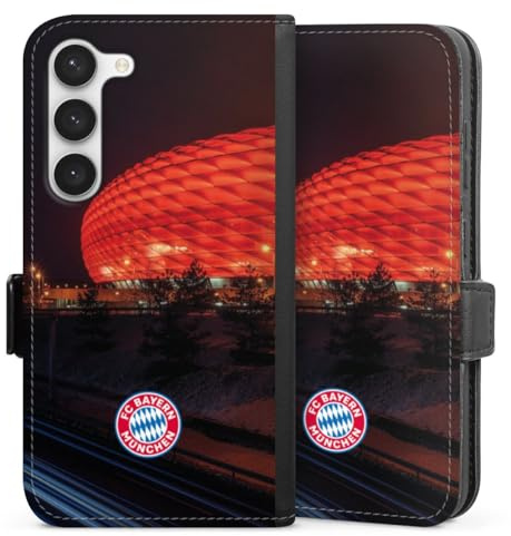 Klapphülle kompatibel mit Samsung Galaxy S 23 Handyhülle aus Kunst Leder schwarz Flip Case FC Bayern München FCB Stadion