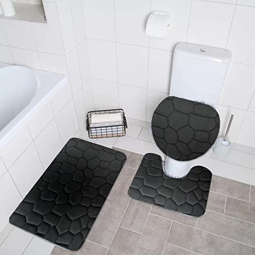 Badematten & Badteppiche Set 3 Teilig Mikrofaser Flauschige Badezimmerteppich und WC Vorleger mit Ausschnitt Waschbar rutschfeste Badvorleger Toilette Teppich, Hellgrau