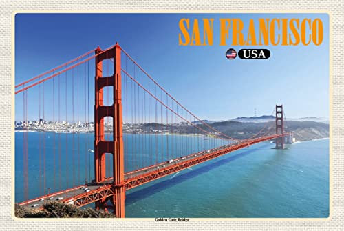 mrdeco Metall Schild 20x30cm gewölbt San Francisco USA Golden Gate Bridge Deko Blechschild Tin Sign