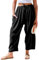 TARSE Damenhose aus Leinen, weites Bein, lässig, lockerer Kordelzug, niedrige Taille, Strand, Palazzo, Haremshose mit Taschen, Schwarz, Groß