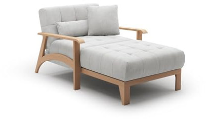 Cavadore Longchair Billan / Freistehende Recamiere im skandinavischen Design mit Bett und massivem Holzgestell in Buche / 109 x 88 x 185 / Mehrfarbiger Strukturstoff, Hellgrau