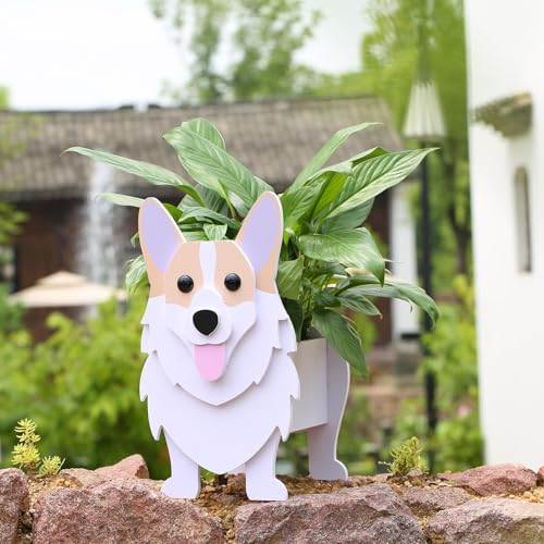 Suitchoi Corgi Hund Blumentopf Geschenke Klein Pflanzkübel PVC Rechteckig Blumentöpfe Tier für Den Planzenkübel,Innengarten Pflanzgefäße,für Sukkulenten Topf,Heimdekoration S Corgi