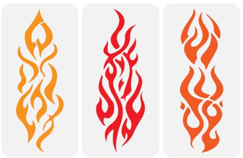 FINGERINSPIRE 3 Stück Feuerflammen Malschablonen 15 x 30 cm dekorative Flammen Muster Zeichnungsvorlagen Kunststoff PET Feuer Flammen Schablonen zum Malen ausgehöhlte tägliche Themenvorlage für DIY