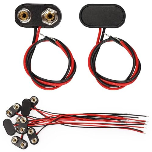 10 pcs 9V Battery Snap Connector Black, 9 Volt Batterys Connector T-type with 15cm Connection Cable for 9V T- Shape Plastic Leather Battery Snap Connector