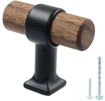 Piutouyar Paquete de 4 tiradores de madera de nogal para cajones, pomos de madera de un solo agujero, 40 mm con tornillos, pomos de madera de tocador para cocina, armario, cajón, armario