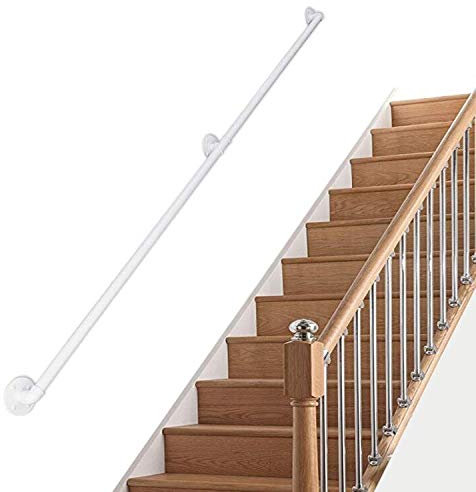 corrimano per esterni Corrimano bianco per scale con set completo | Ringhiera per scale in ferro battuto per interni ed esterni | Set di supporto per ringhiere per terrazze, balconi, finestre, asili,