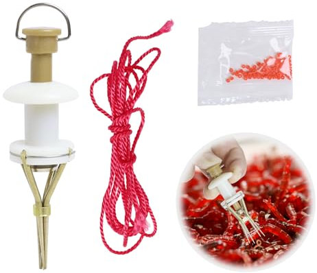 Aeipou Pellet Bait Bander Tool for Carp Fishing, Micro Lasting pellet bands Finish Particle for fishing with Red rubber rings for Carp Match, Gold Coated White Ideal for Coarse Match Anglers.