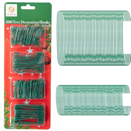 300Pcs Green Christmas Ornaments Hangers Hooks Wire – Assorted Sizes for Christmas Tree Baubles – Reusable Hooks for Easy Xmas Decorations