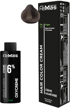 Femmas Set de tinte de pelo rubio medio arena 7.7 I Hair Color Cream 100 ml + crema de óxido 100 ml 6% I coloración permanente del cabello + desarrollador I Suave y duradero I Tinte de pelo de salón