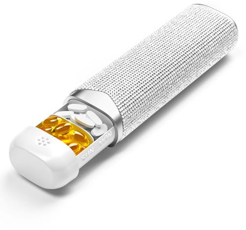 OWLMATE Bling Tablettenbox 7 Tage, Supplement Box, Pillendose, Nahrungsergänzungsmittel, Medikamente, Pillen, Tabletten Organizer für Unterwegs (Weiß)