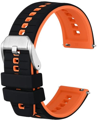 Anbeer Bracelet de montre en silicone,24mm Bracelet de montre en caoutchouc à déclenchement rapide pour hommes femmes,Noir&Orange avec boucle argentée
