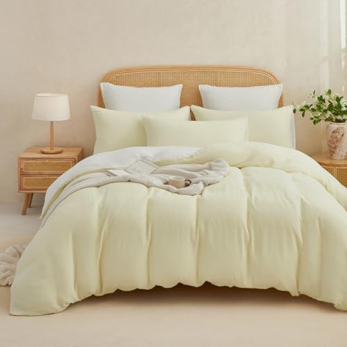 Boqingzhu Muslin Bettwäsche 135x200 cm Baumwolle Creme Weiß Sommerbettwäsche Leicht Kühlend Atmungsaktiv Wende Bettbezug Einzelbett und Kissenbezug mit Reißverschluss