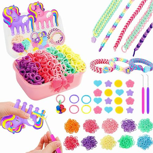 Youlebi Loom Bänder Set für Kinder, Bastelset zum Selbermachen von Haargummis & Armbändern, Geschenk für Mädchen