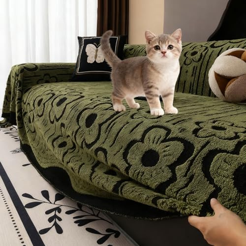 Sofaüberzug für 1 2 3 Sitzer L-förmige Ecksofas Couch Überzug Soft Plush Sofa Überwurfdecke Waschbar Sofaüberwurf Vielseitige Dekorative Sofadecke für Familie Haustiere Kinder(dark green,180*130cm)
