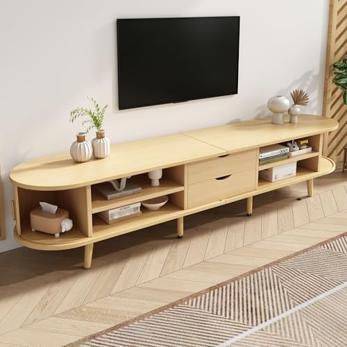 HYSZ TV-Schrank，Fernsehtisch，TV Board，Wohnzimmer-TV-Schrank mit Stauraum + runder Tischplatte MDF Holzmaserung 2 Schubladen, Tragkraft 30KG Größe 175 x 40 x 42cm