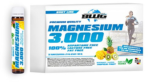 BWG Magnesium 3000 Hochdosiert & Vegan, Magnesiumcitrat Liquid, schnell verfügbar & hoch bioaktiv, plus Vitamin C, Mineralstoff trägt zur harmonischen Muskelfunktion bei, 20 Ampullen a' 25 ml