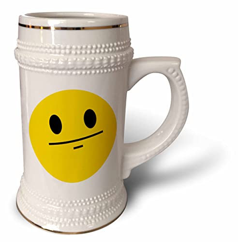 3dRose Poker Smiley Tasse mit geradem Gesicht, Cartoon-Gelbes Emoticon, serious no emotion, ausdrucksloser Stein, 510 ml, Weiß