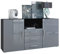 Vladon Sideboard Skadu, Kommode mit 2 Türen, 3 Schubladen und 1 offenem Fach, Schwarz matt/Grau Hochglanz (138,5 x 71,5 x 35 cm)