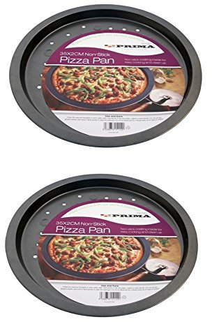 2 x Large Non Stick Vented Pizza Pan Oven Baking Tray 35cm x 2cm Carbon Steel