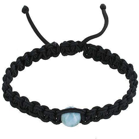 LES POULETTES BIJOUX - Shamballa Mann Armband Schwarz Geflochtenen Link und Blau Larimar Dominikanische