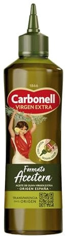 Carbonell - Aceite de Oliva Virgen Extra, Uso Versátil, Sabor Equilibrado, Notas Frutales y Herbáceas, para Uso Frío como Aliñar y Marinar, con Tapón Dosificador y Código QR, Formato Aceitera - 460 ml