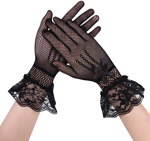 IBLUELOVER Spitzenhandschuhe Schwarz Netzhandschuhe Brauthandschuhe Spitze Handschuhe Fingerlos Handschuhe Damen Handschuhe Sommer Sonnenschutz Handchuhe für Oper Hochzeit Fest Party Karneval Tanzen
