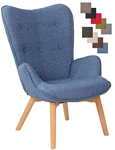 CLP Lounger Durham Mit Stoffbezug I Ohrensessel Mit Buchenholz Gestell I Loungesessel Mit Max. Belastbarkeit Bis 136 kg, Farbe:blau